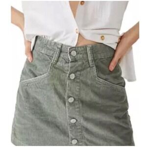Free People Ray Corduroy Button Front Mini Skirt Sage Green  Woman's Size 10
